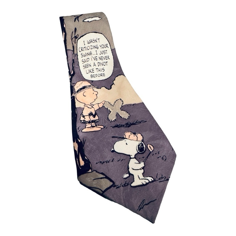 VTG Peanuts Charlie Brown & Snoopy Golf Tie Retro Mens Novelty Necktie